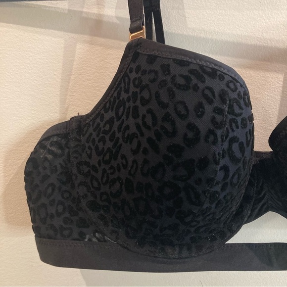 AERIE Sz 36C Real Power Black Velvet Leopard Balconet Front Cut Out Bra - Picture 3 of 10